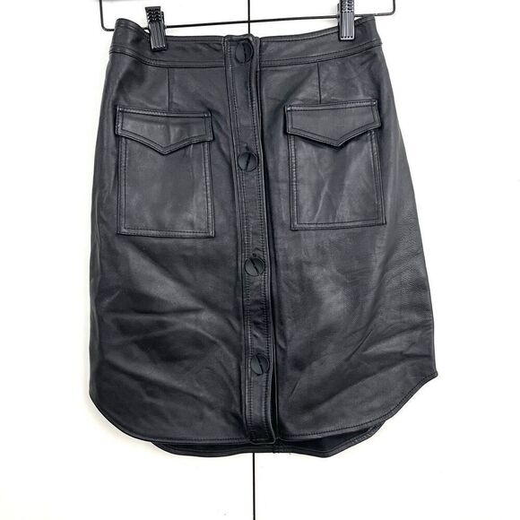 Opening Ceremony Button Front Pencil Skirt Women’s 2 Black Lamb Leather - Picture 1 of 5